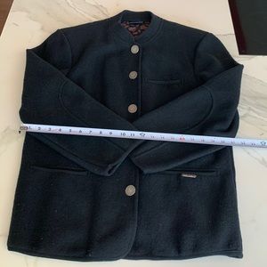 Geiger of Austria- European style banded collar. Black wool field jacket.